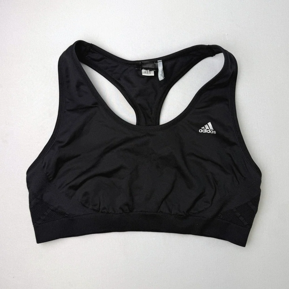 Adidas Sports Bra Womens M Black Good Racerback Seamless Knit Activewear